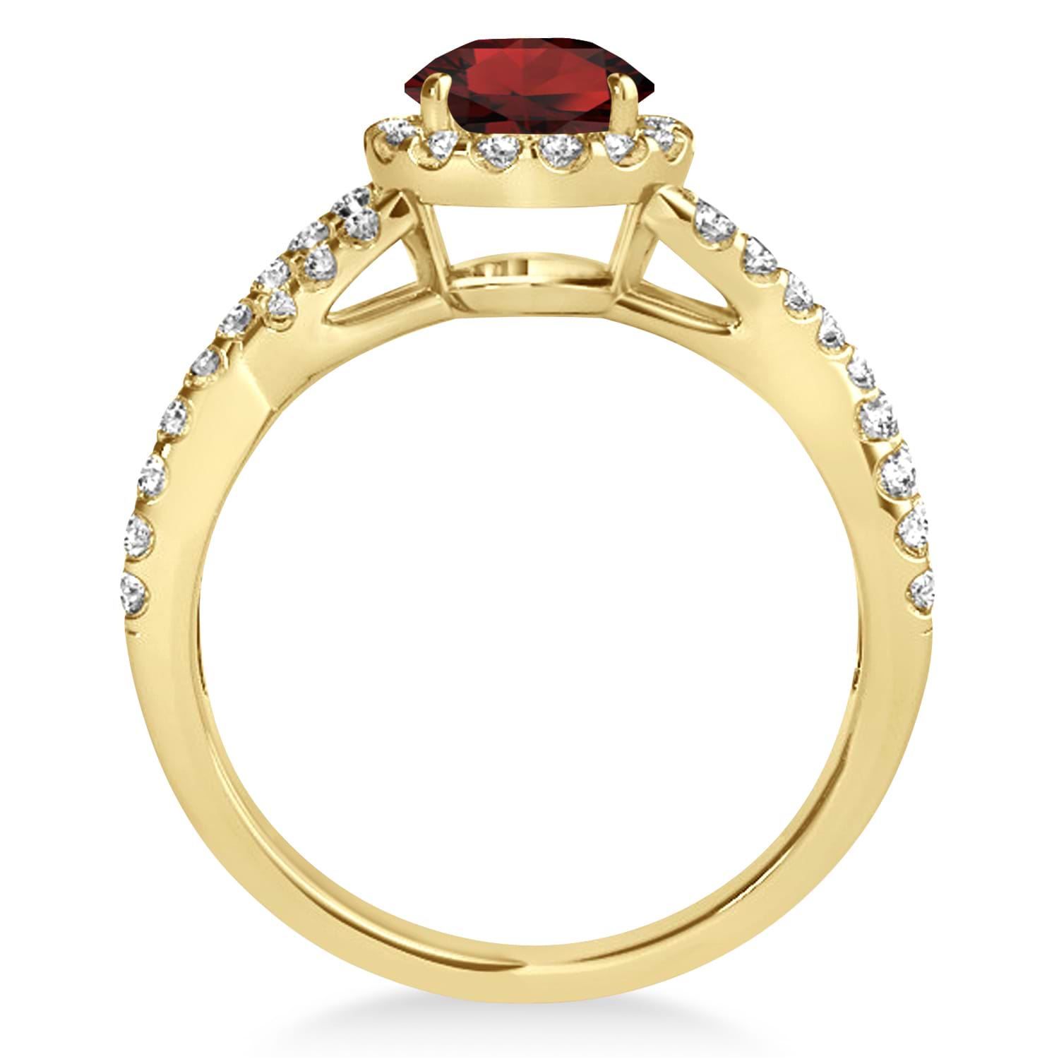 Garnet & Diamond Twisted Engagement Ring 14k Yellow Gold 1.50ct