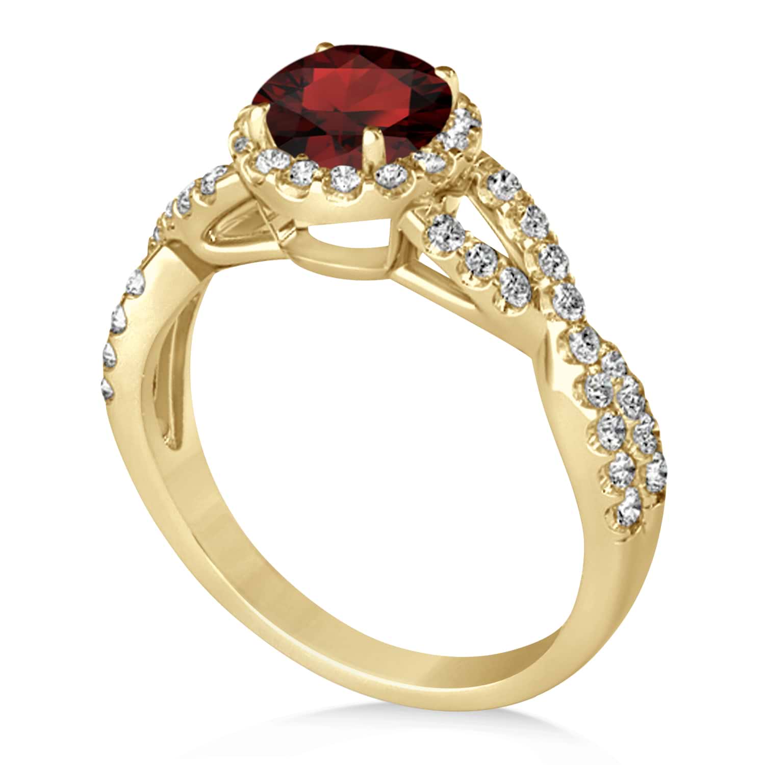Garnet & Diamond Twisted Engagement Ring 14k Yellow Gold 1.50ct