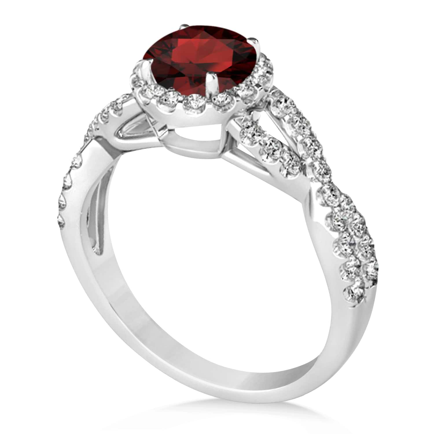 Garnet & Diamond Twisted Engagement Ring 18k White Gold 1.50ct