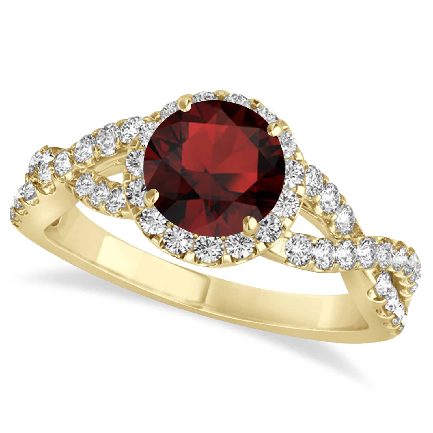 Garnet & Diamond Twisted Engagement Ring 18k Yellow Gold 1.50ct