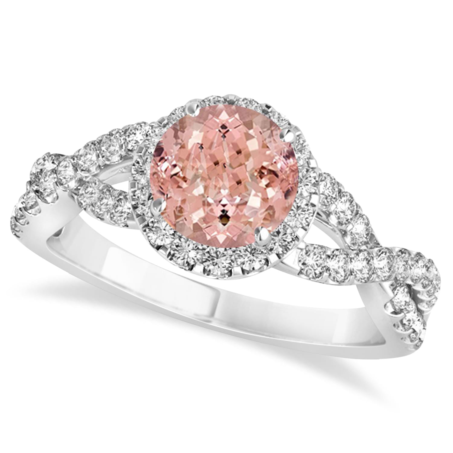 Oval Morganite Engagement Ring with Diamond Halo 14k White Gold 1.50ct -  RE889