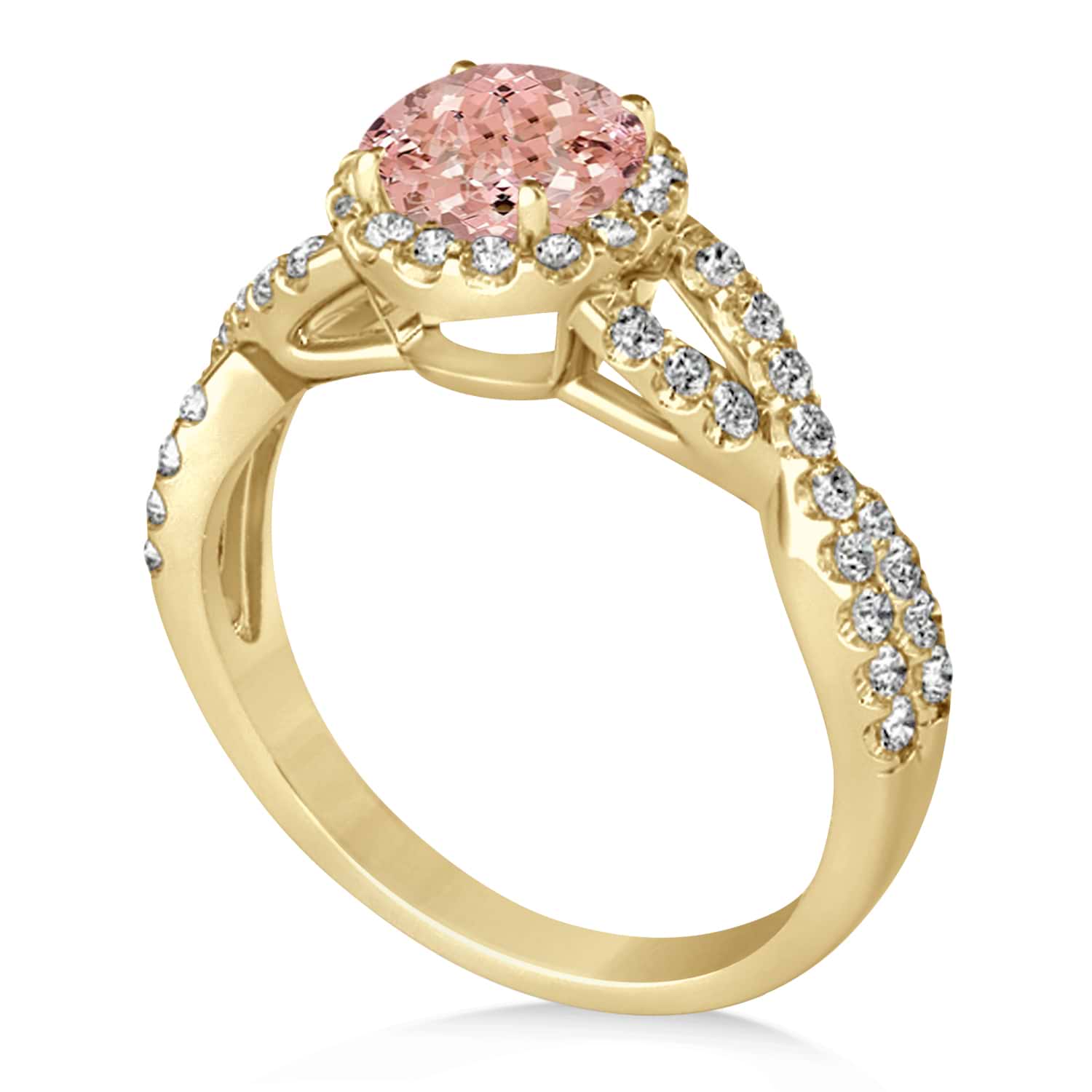 Morganite & Diamond Twisted Engagement Ring 14k Yellow Gold 1.27ct
