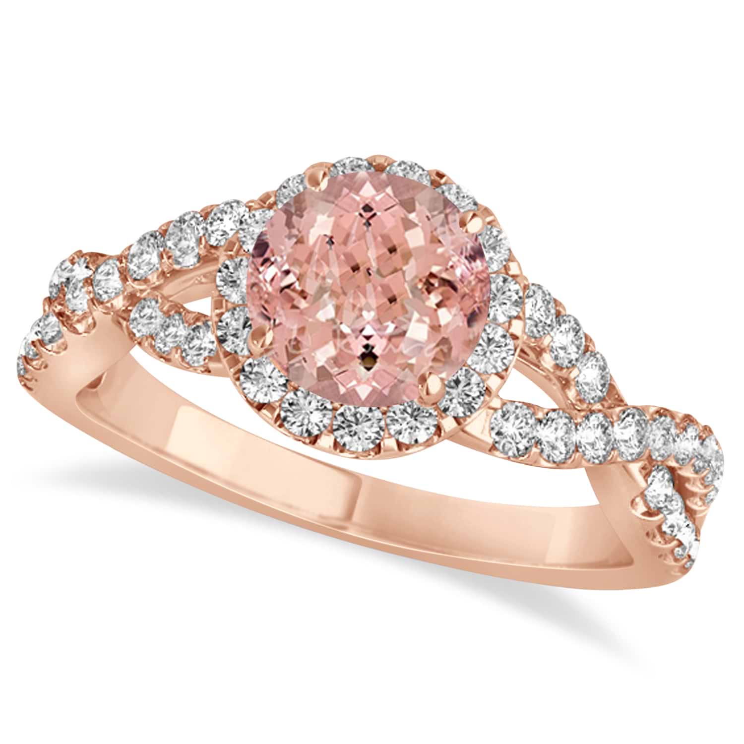 Morganite & Diamond Twisted Engagement Ring 18k Rose Gold 1.27ct
