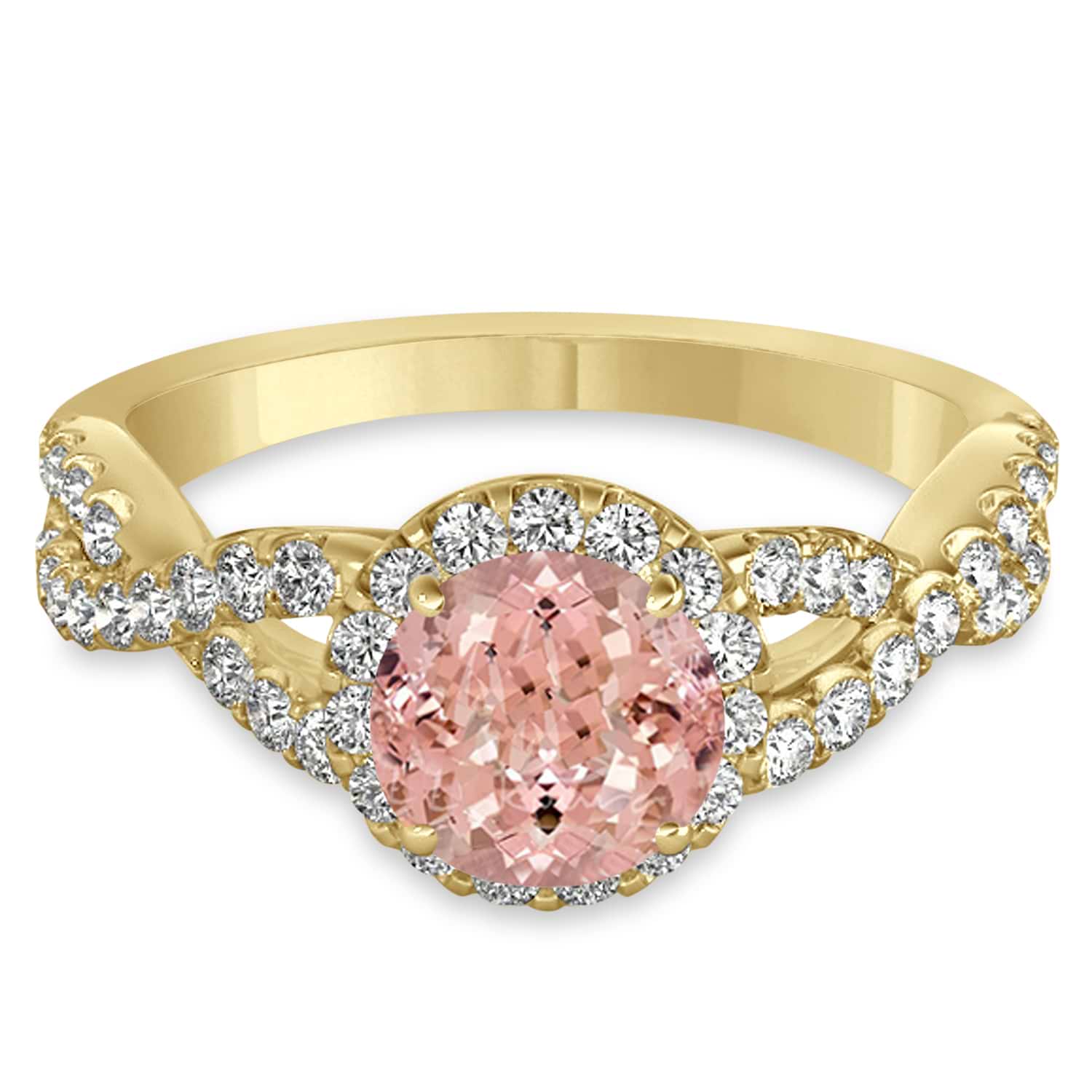 Morganite & Diamond Twisted Engagement Ring 18k Yellow Gold 1.27ct