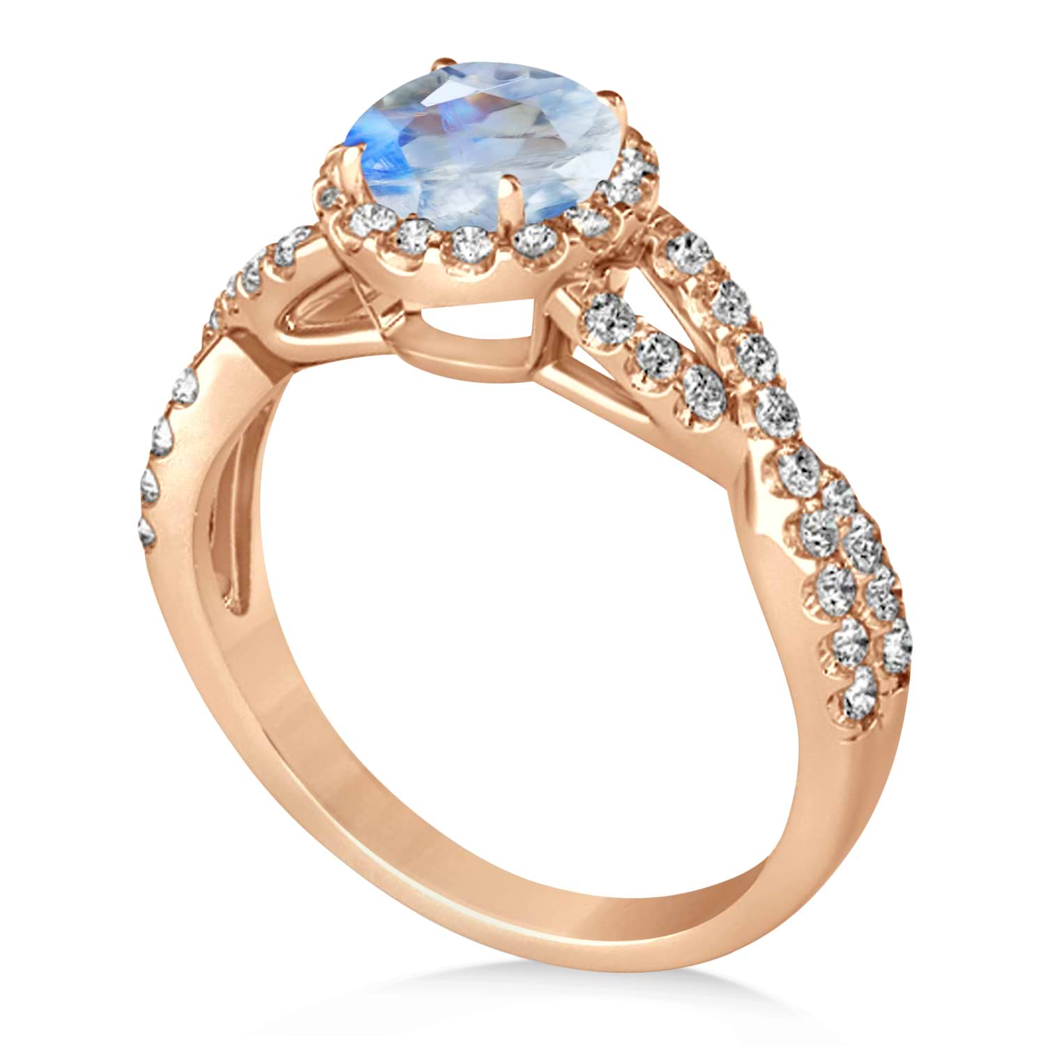 Moonstone & Diamond Twisted Engagement Ring 18k Rose Gold 1.27ct