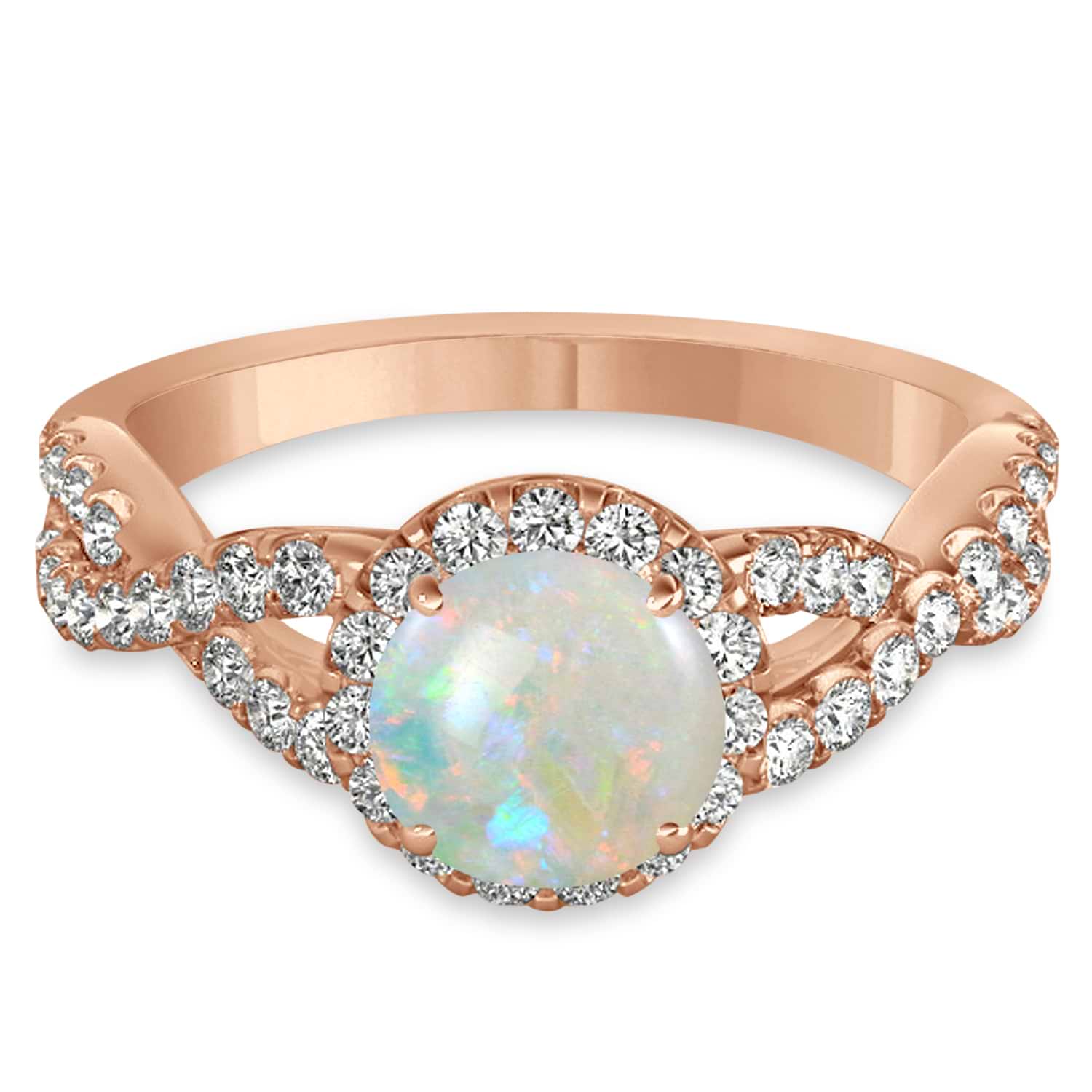Opal & Diamond Twisted Engagement Ring 14k Rose Gold 1.07ct
