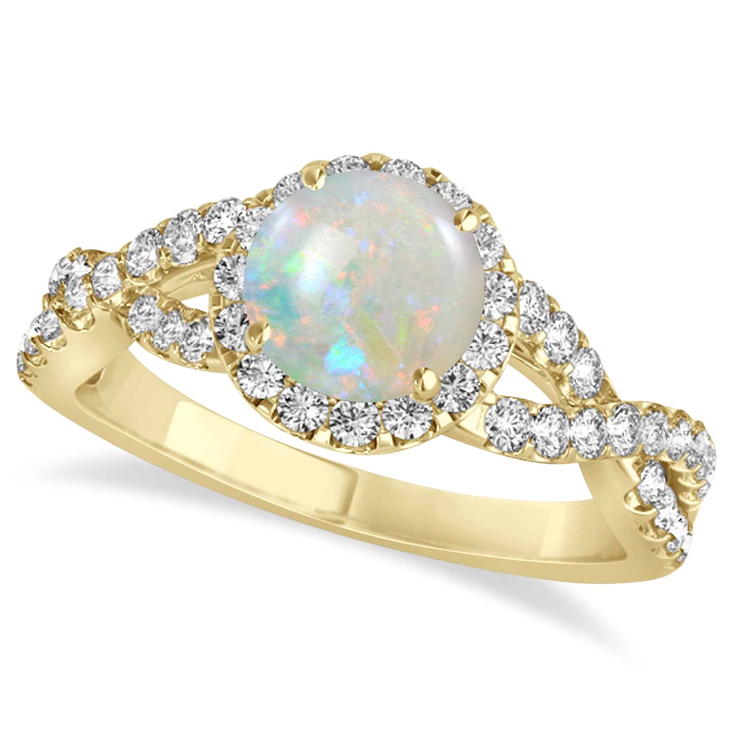 Opal & Diamond Twisted Engagement Ring 14k Yellow Gold 1.07ct