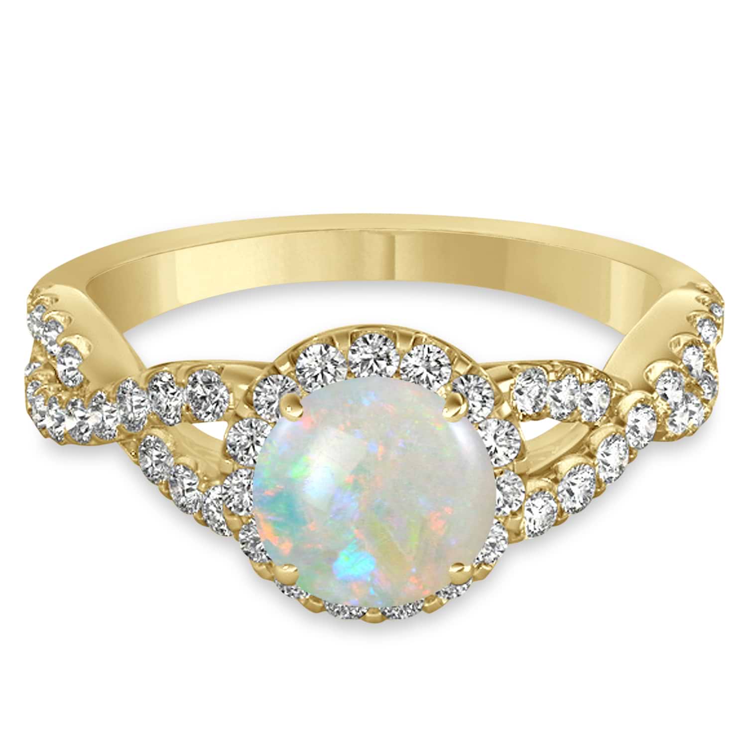 Opal & Diamond Twisted Engagement Ring 14k Yellow Gold 1.07ct
