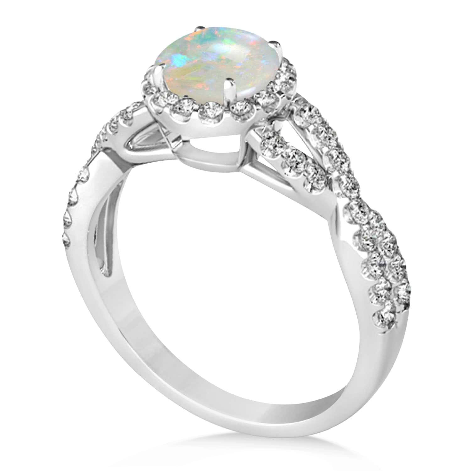 Opal & Diamond Twisted Engagement Ring 18k White Gold 1.07ct