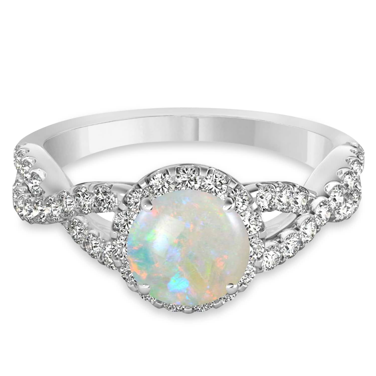 Opal & Diamond Twisted Engagement Ring Platinum 1.07ct