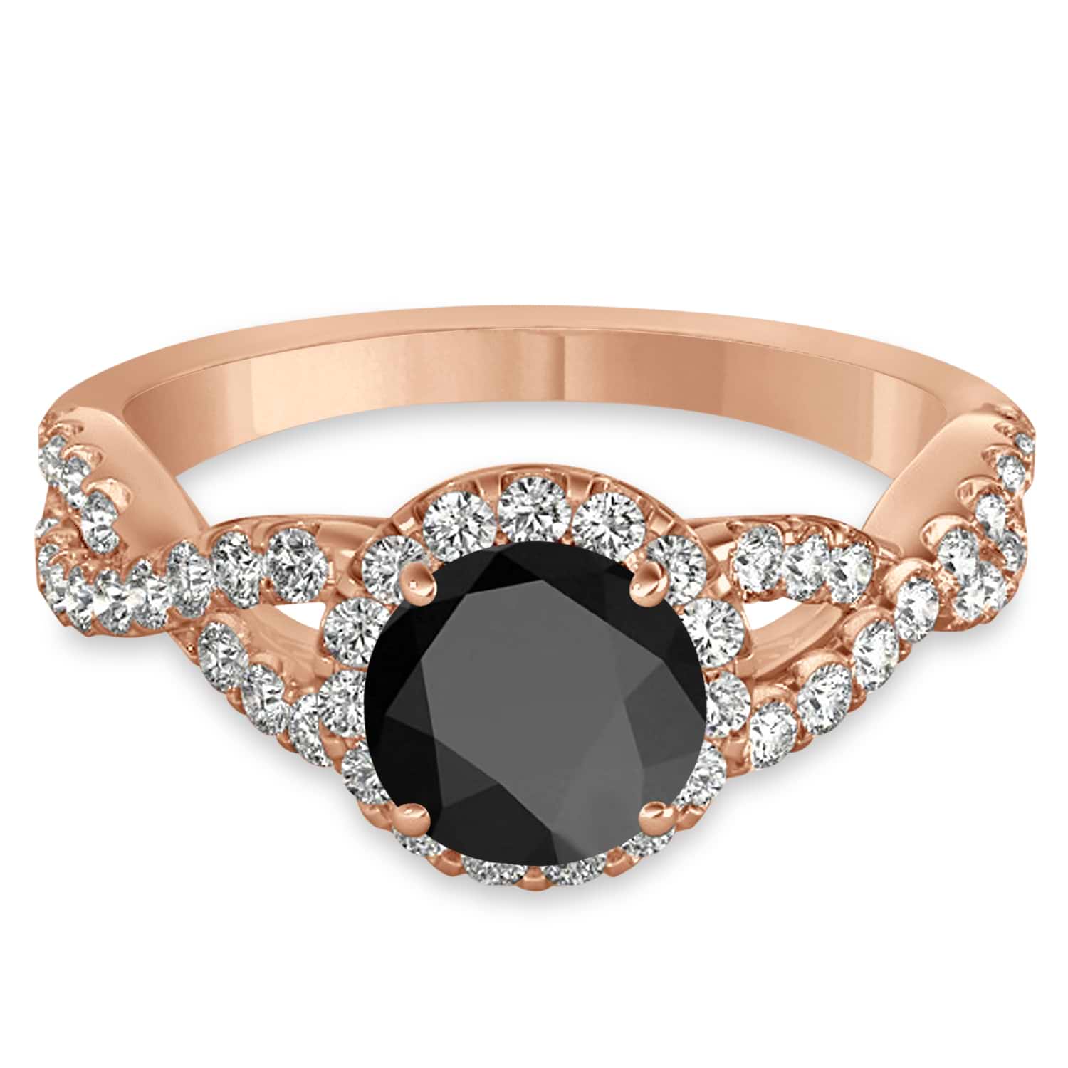 Black Onyx & Diamond Twisted Engagement Ring 14k Rose Gold 1.20ct