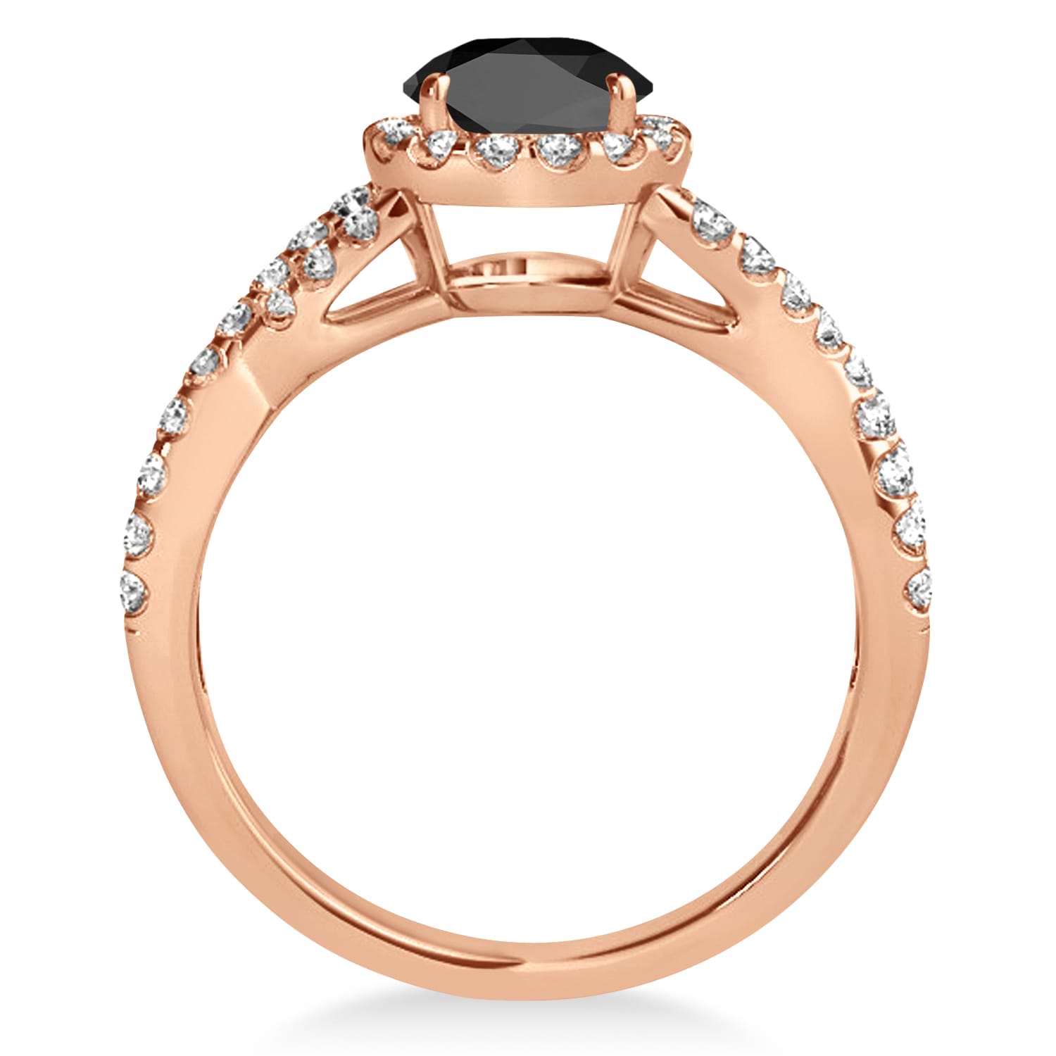 Black Onyx & Diamond Twisted Engagement Ring 18k Rose Gold 1.20ct