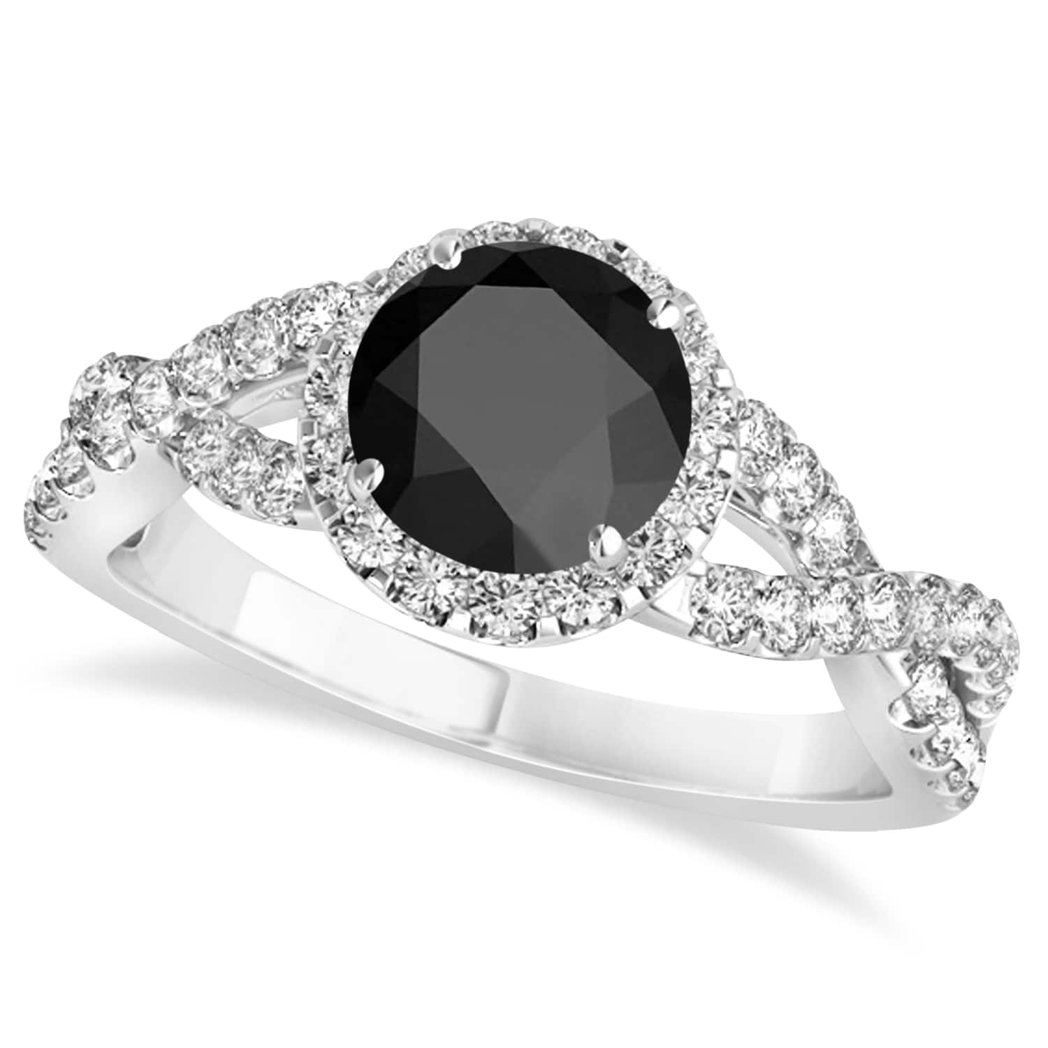 Black Onyx & Diamond Twisted Engagement Ring 18k White Gold 1.20ct