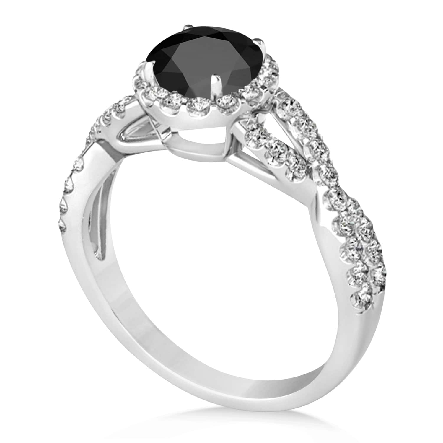 Black Onyx & Diamond Twisted Engagement Ring 18k White Gold 1.20ct