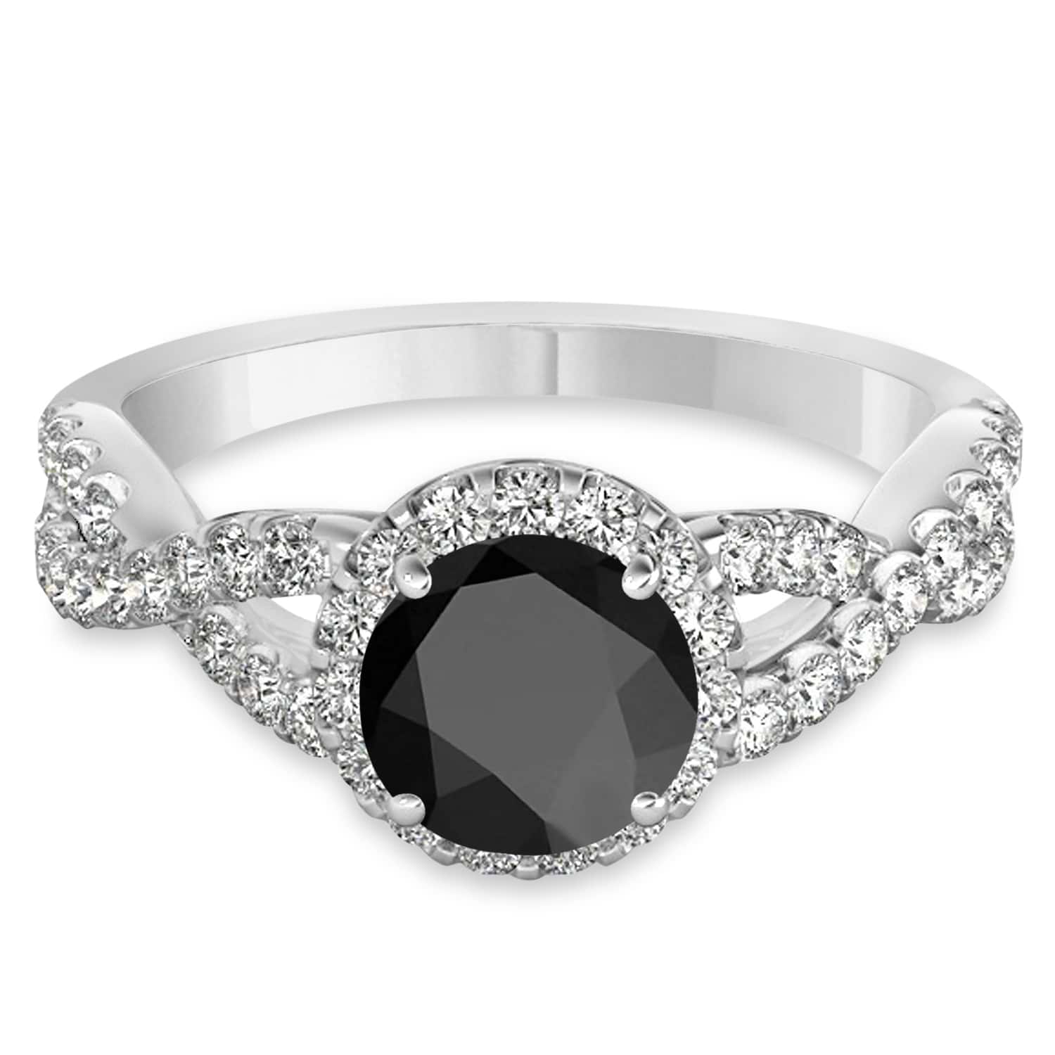 Black Onyx & Diamond Twisted Engagement Ring Platinum 1.20ct