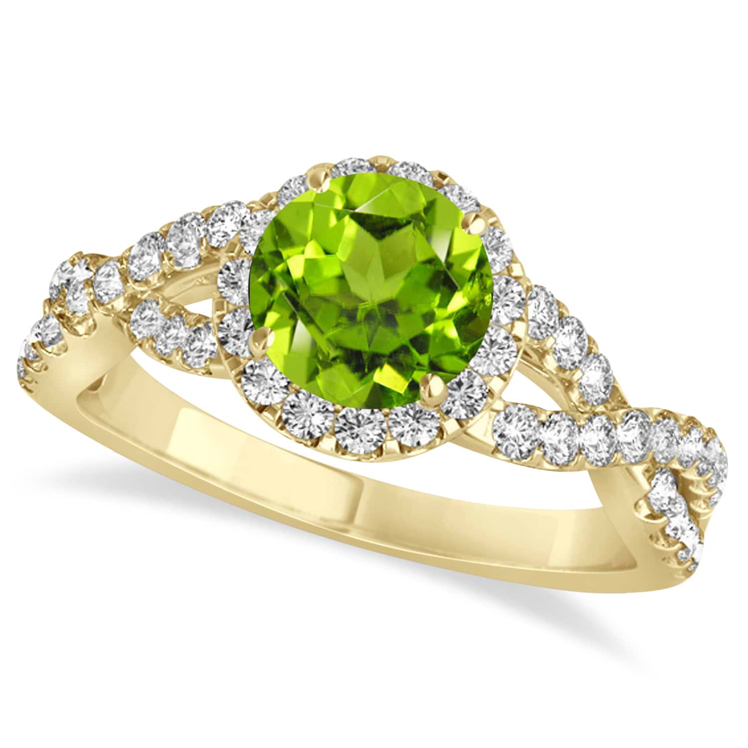 Peridot & Diamond Twisted Engagement Ring 14k Yellow Gold 1.35ct