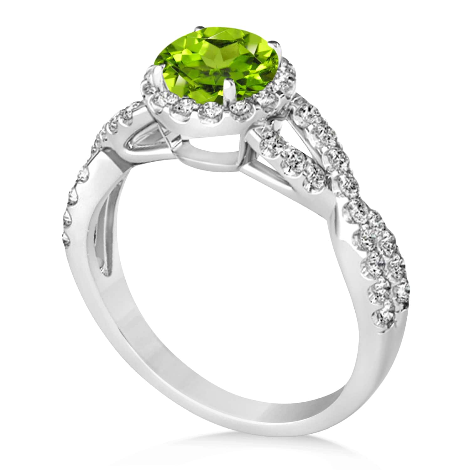 Peridot & Diamond Twisted Engagement Ring 18k White Gold 1.35ct
