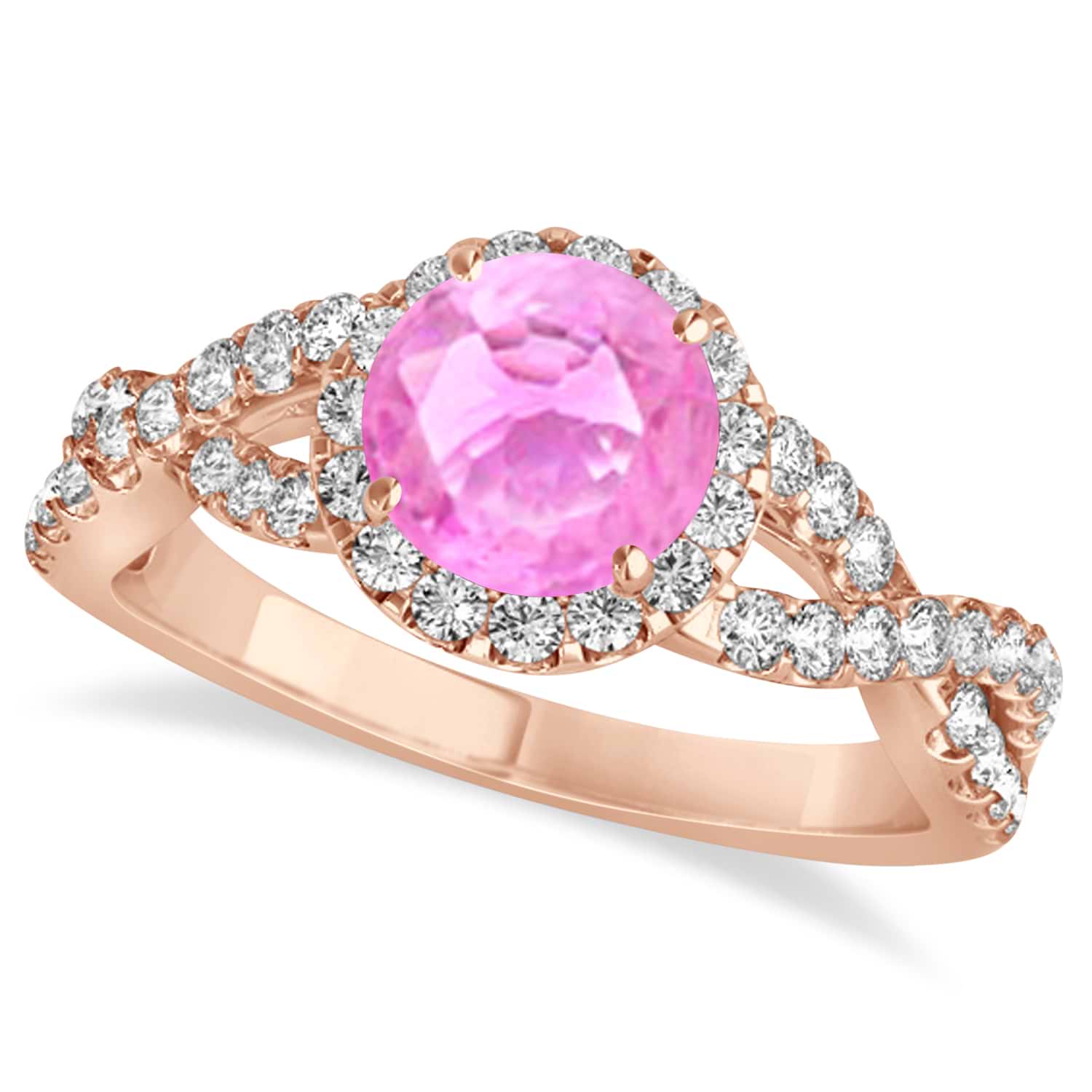 14K White Gold Opal with Lab Pink Sapphire Diamond Twist 'One Heart' Ring
