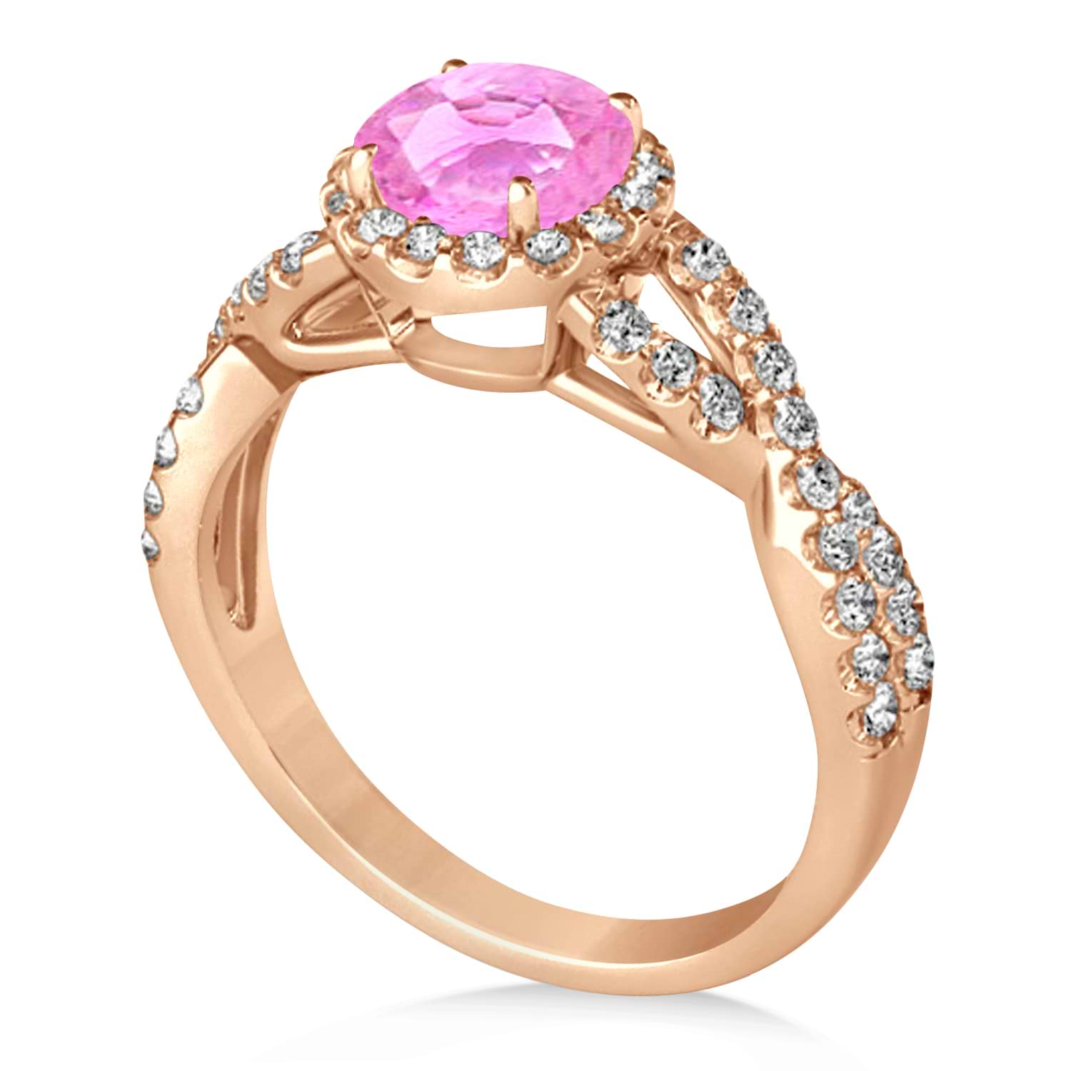 Pink Sapphire & Diamond Twisted Engagement Ring 18k Rose Gold 1.55ct