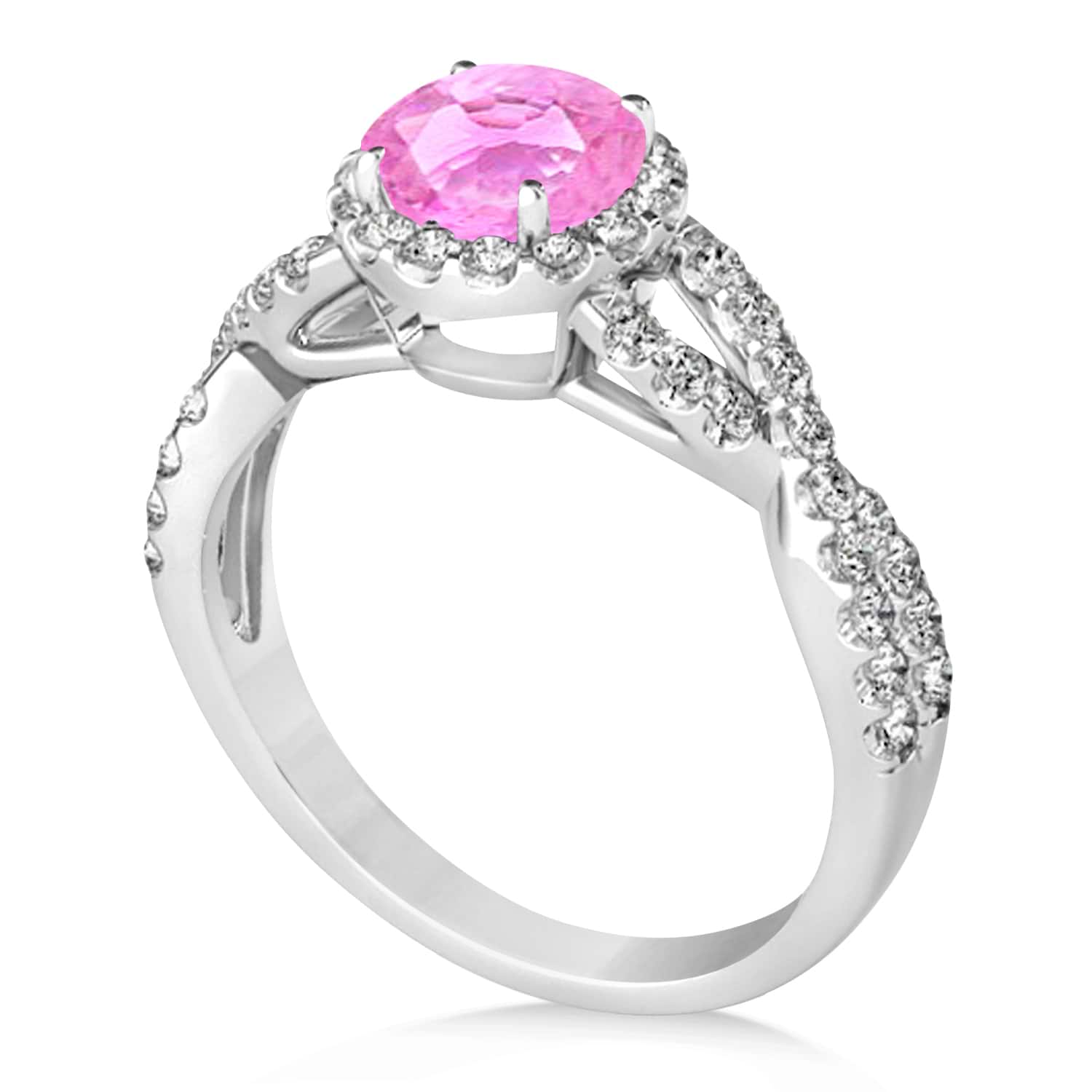 Pink Sapphire & Diamond Twisted Engagement Ring 18k White Gold 1.55ct