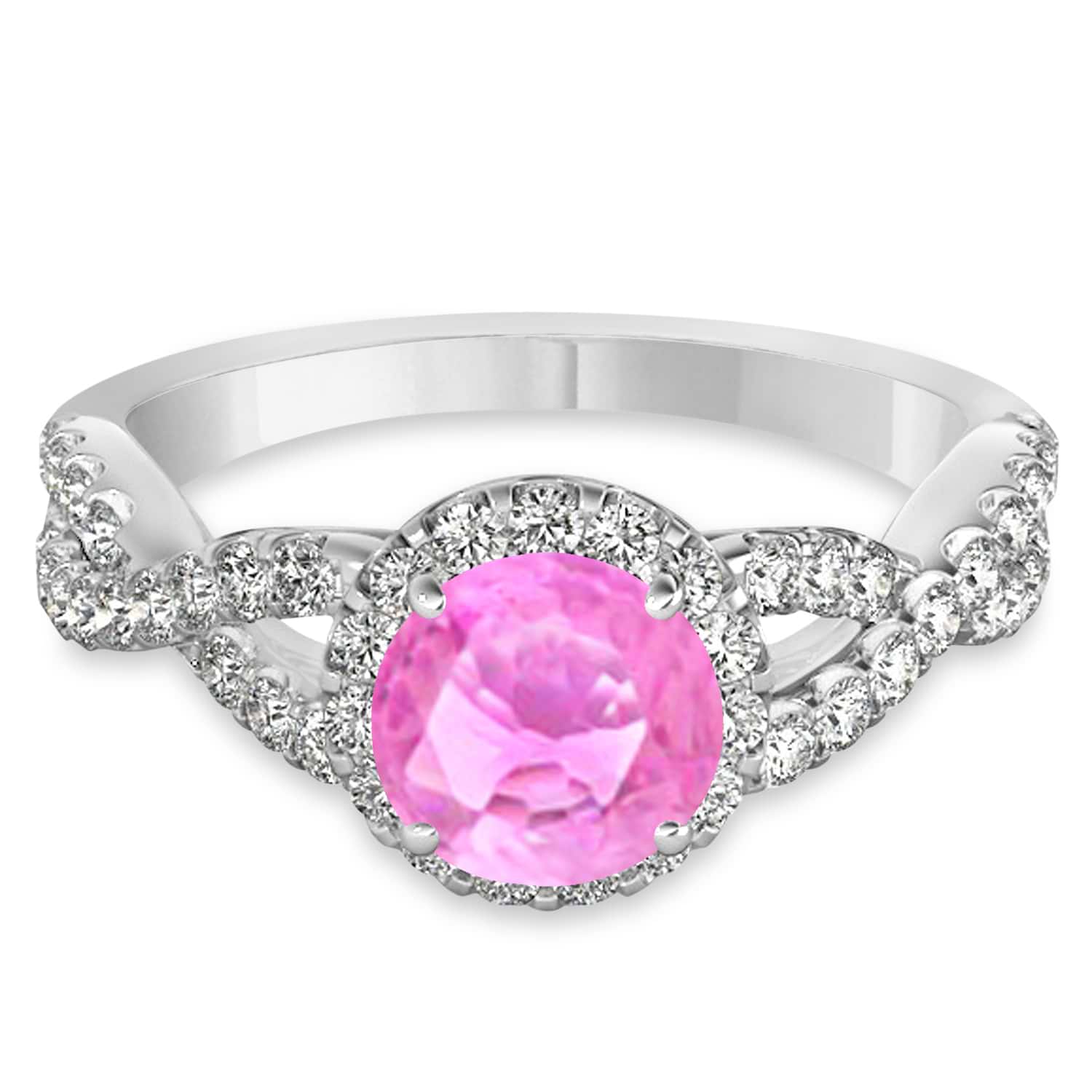 Pink Sapphire & Diamond Twisted Engagement Ring Palladium 1.55ct