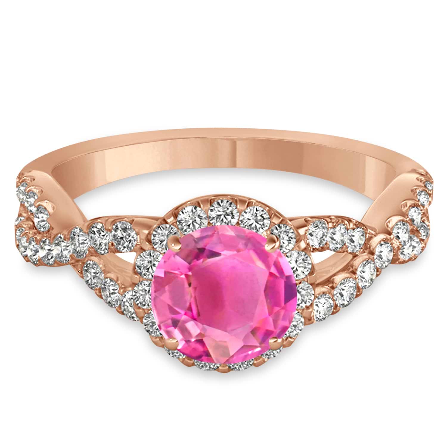 Pink Tourmaline & Diamond Twisted Engagement Ring 14k Rose Gold 1.25ct