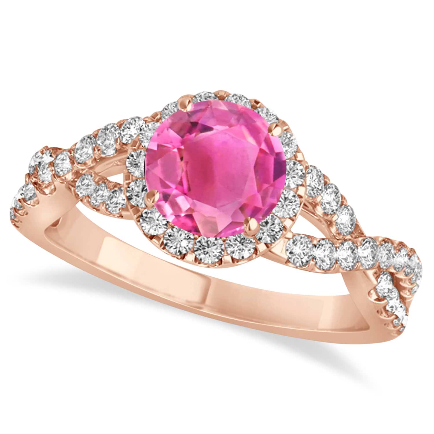 Pink Tourmaline & Diamond Twisted Engagement Ring 18k Rose Gold 1.25ct
