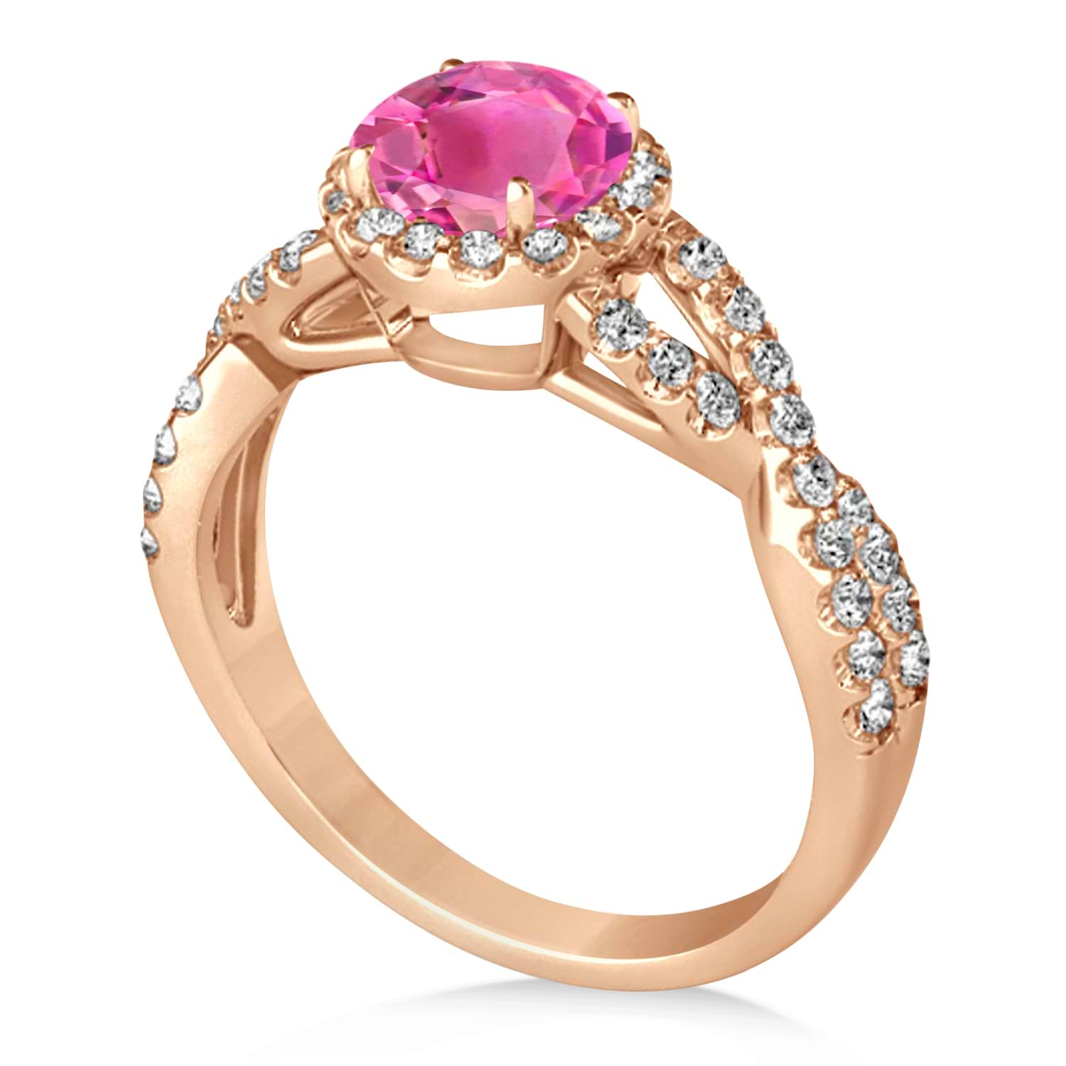 Pink Tourmaline & Diamond Twisted Engagement Ring 18k Rose Gold 1.25ct