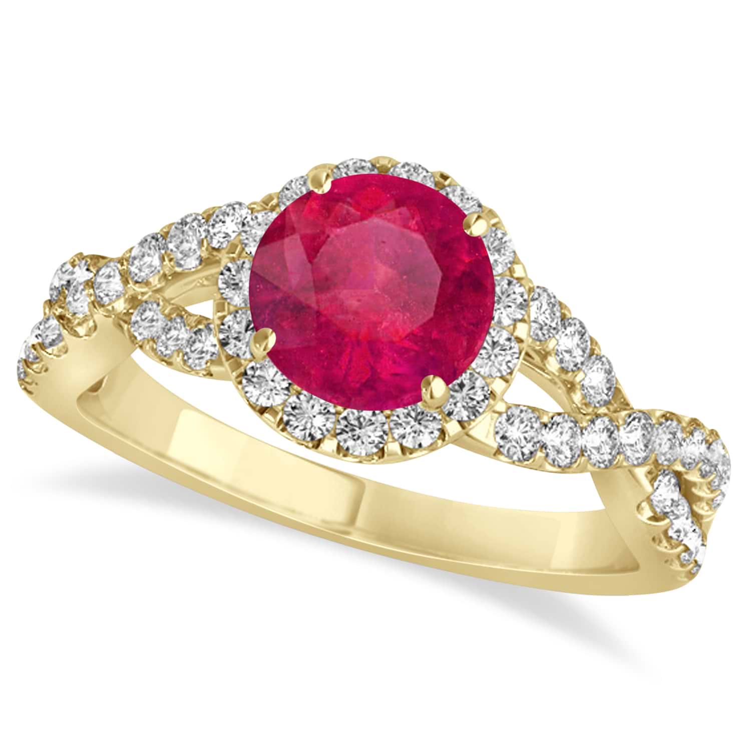 Ruby & Diamond Twisted Engagement Ring 14k Yellow Gold 1.55ct