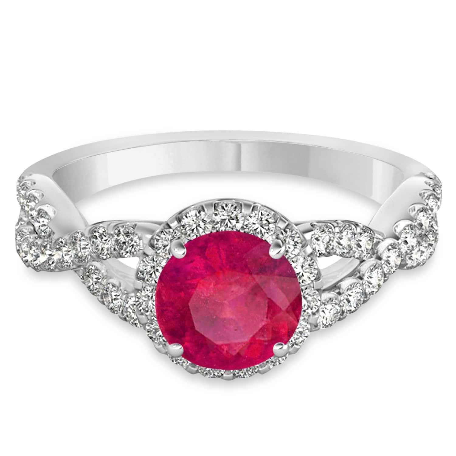 Ruby & Diamond Twisted Engagement Ring 18k White Gold 1.55ct