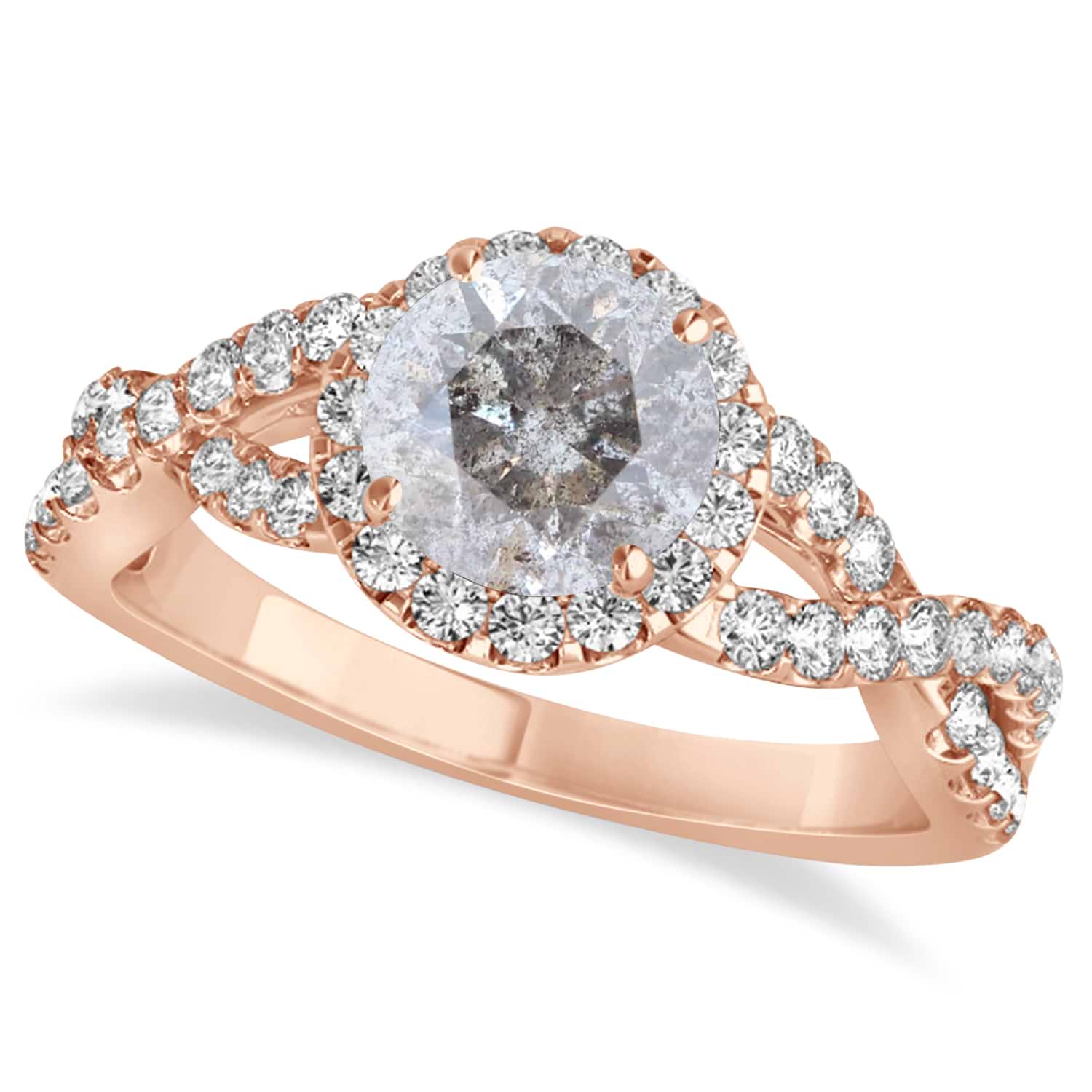 Salt & Pepper Diamond & Diamond Twisted Engagement Ring 14k Rose Gold 1.30ct