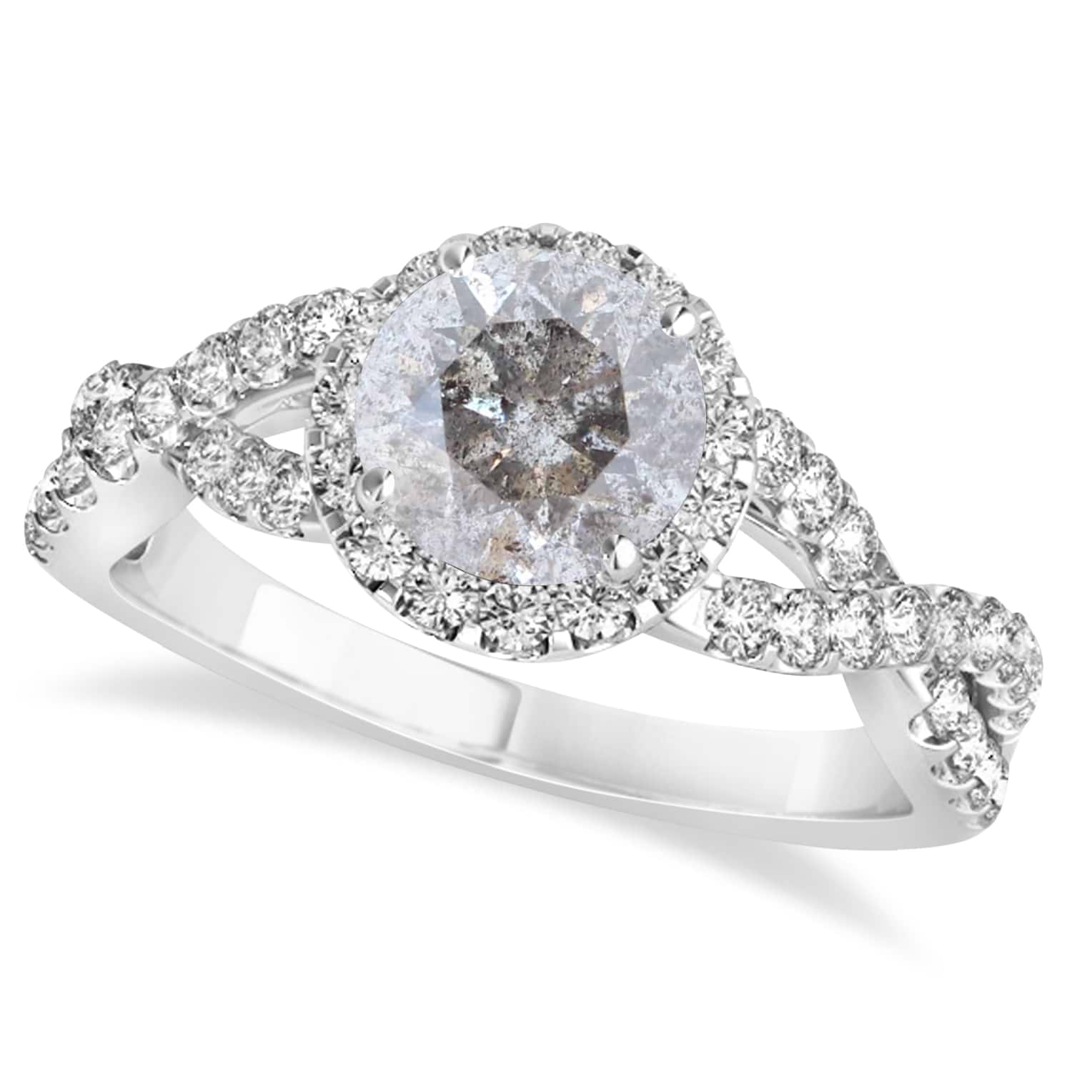 Salt & Pepper Diamond & Diamond Twisted Engagement Ring 14k White Gold 1.30ct