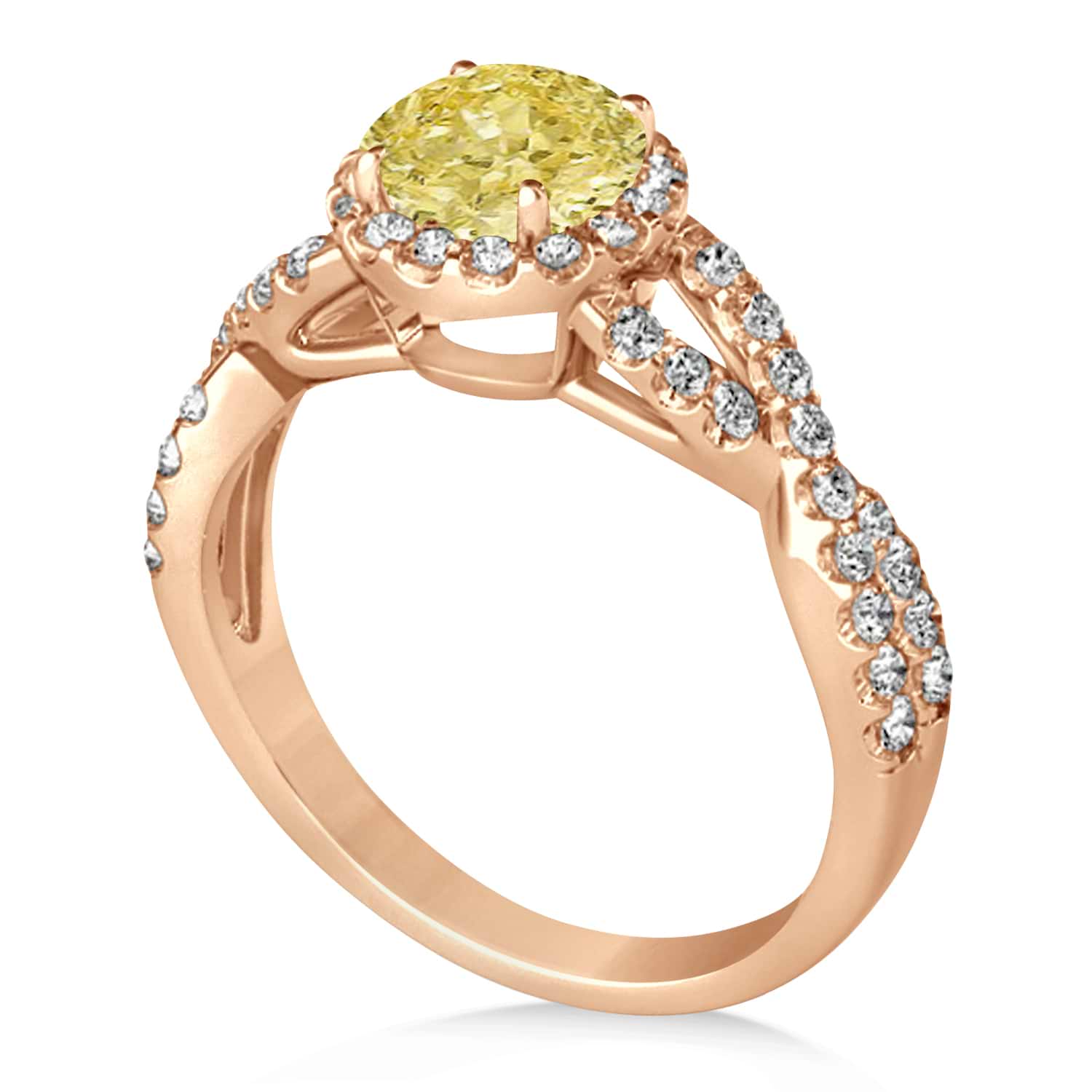 Yellow Diamond & Diamond Twisted Engagement Ring 18k Rose Gold 1.30ct