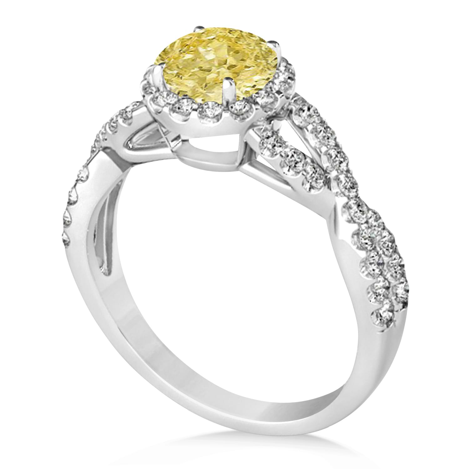Yellow Diamond & Diamond Twisted Engagement Ring 18k White Gold 1.30ct