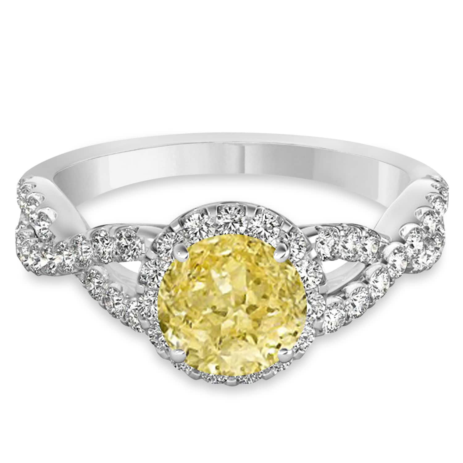 Yellow Diamond & Diamond Twisted Engagement Ring 18k White Gold 1.30ct