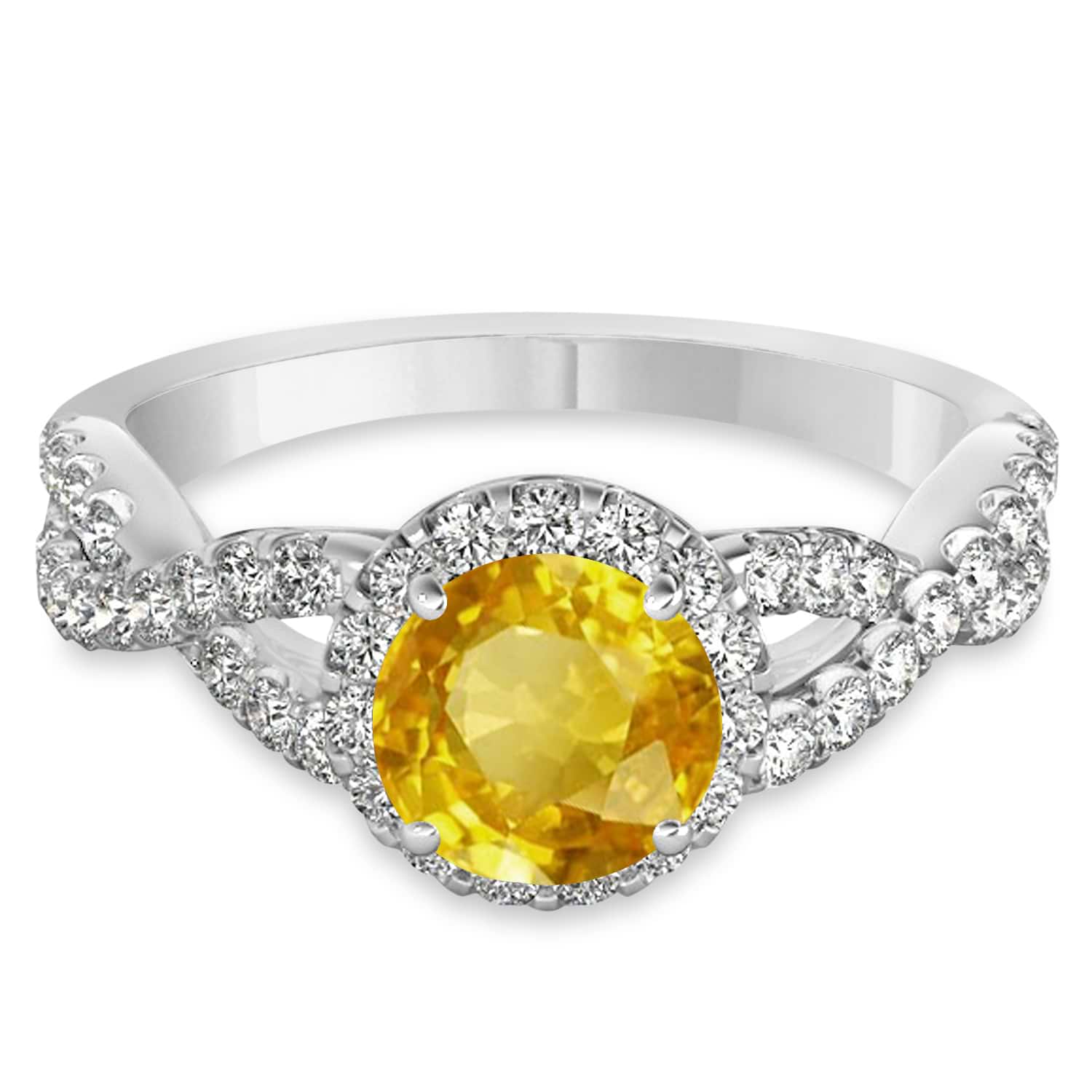 Yellow Sapphire & Diamond Twisted Engagement Ring Platinum 1.55ct