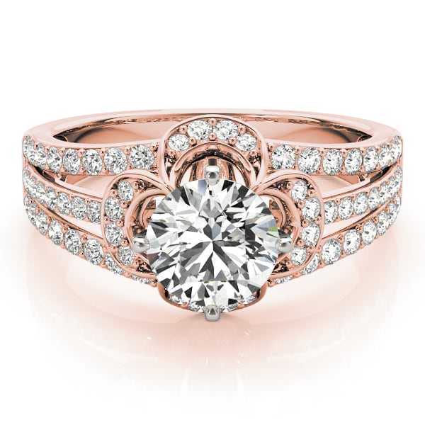 Diamond Three Row Clover Engagement Ring 18k Rose Gold (0.58ct)