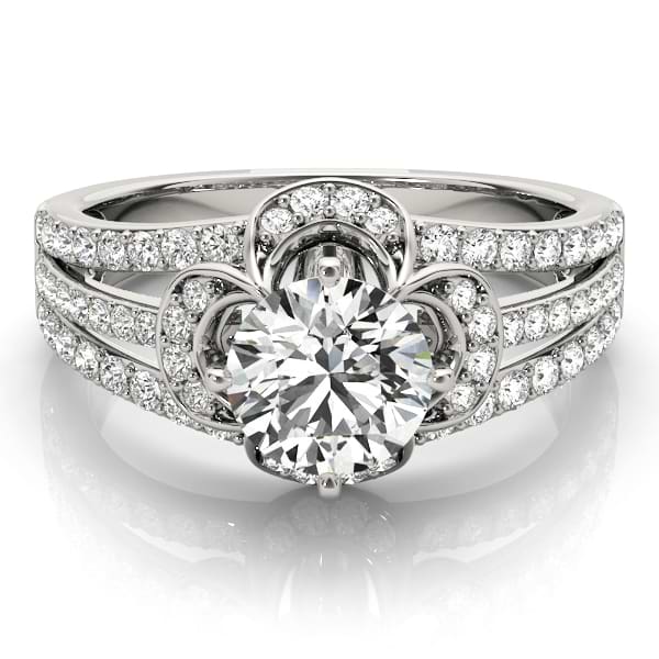 Diamond Three Row Clover Engagement Ring 18k White Gold (0.58ct)