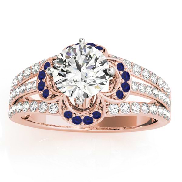 Diamond & Blue Sapphire Clover Engagement Ring 14k Rose Gold (0.58ct)
