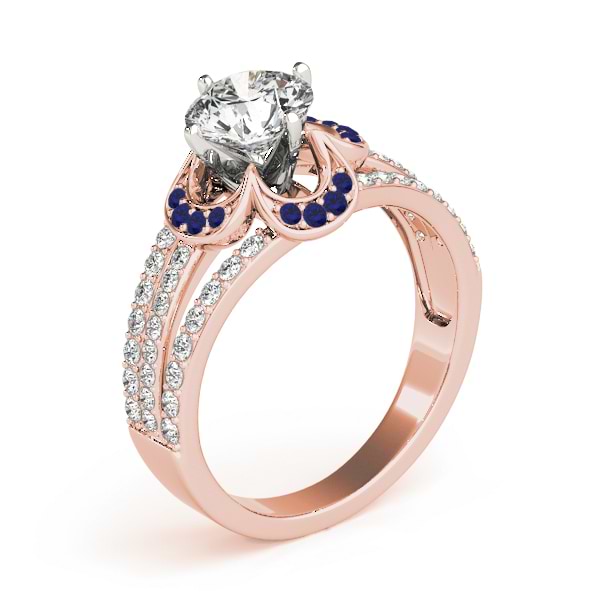Diamond & Blue Sapphire Clover Engagement Ring 14k Rose Gold (0.58ct)