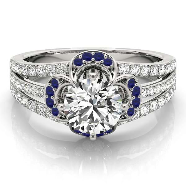 Diamond & Sapphire Clover Engagement Ring 14k White Gold (0.58ct)