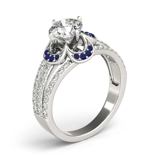 Diamond & Sapphire Clover Engagement Ring 14k White Gold (0.58ct)