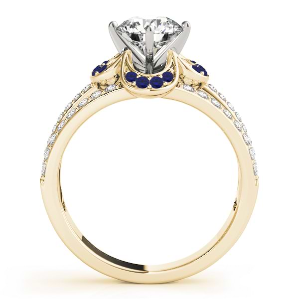 Diamond & Blue Sapphire Clover Engagement Ring 14k Yellow Gold (0.58ct)