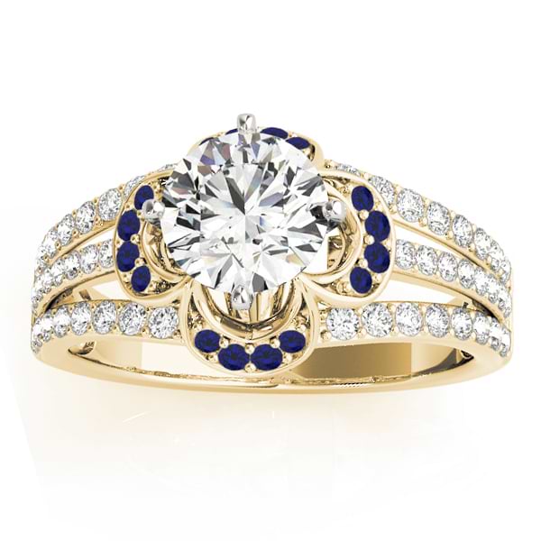 Diamond & Blue Sapphire Clover Engagement Ring 18k Yellow Gold (0.58ct)