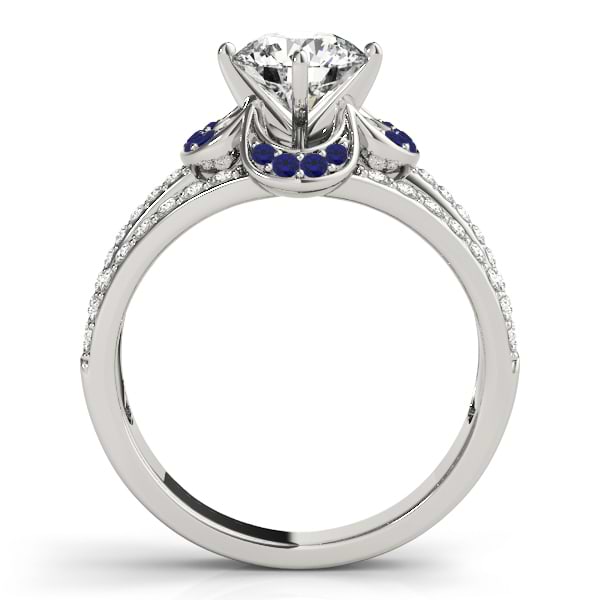 Diamond & Blue Sapphire Clover Engagement Ring Palladium (0.58ct)
