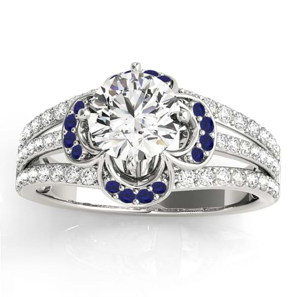 Diamond & Blue Sapphire Clover Engagement Ring Platinum (0.58ct)