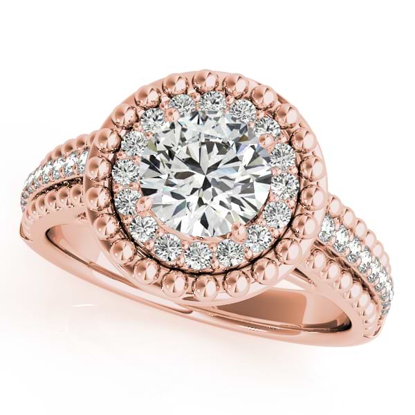 Vintage Halo Round Cut Diamond Engagement Ring 14k Pink Gold 1.19ct