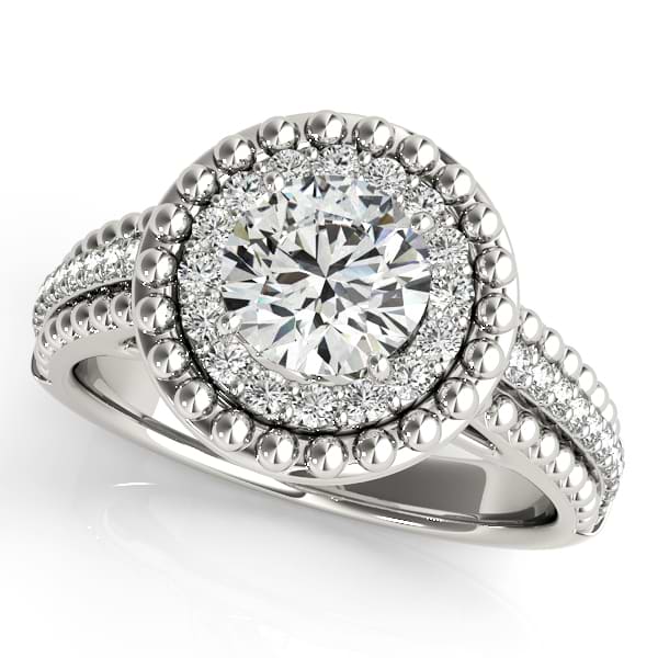 Vintage Halo Round Cut Diamond Engagement Ring Platinum 1.19ct