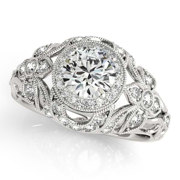 1.20ct Round Cut Diamond Floral Halo Engagement Wedding Ring 14k White Gold Over 