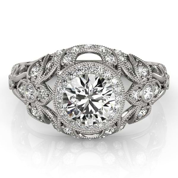 Edwardian Diamond Halo Engagement Ring Floral 14k White Gold 1.20ct